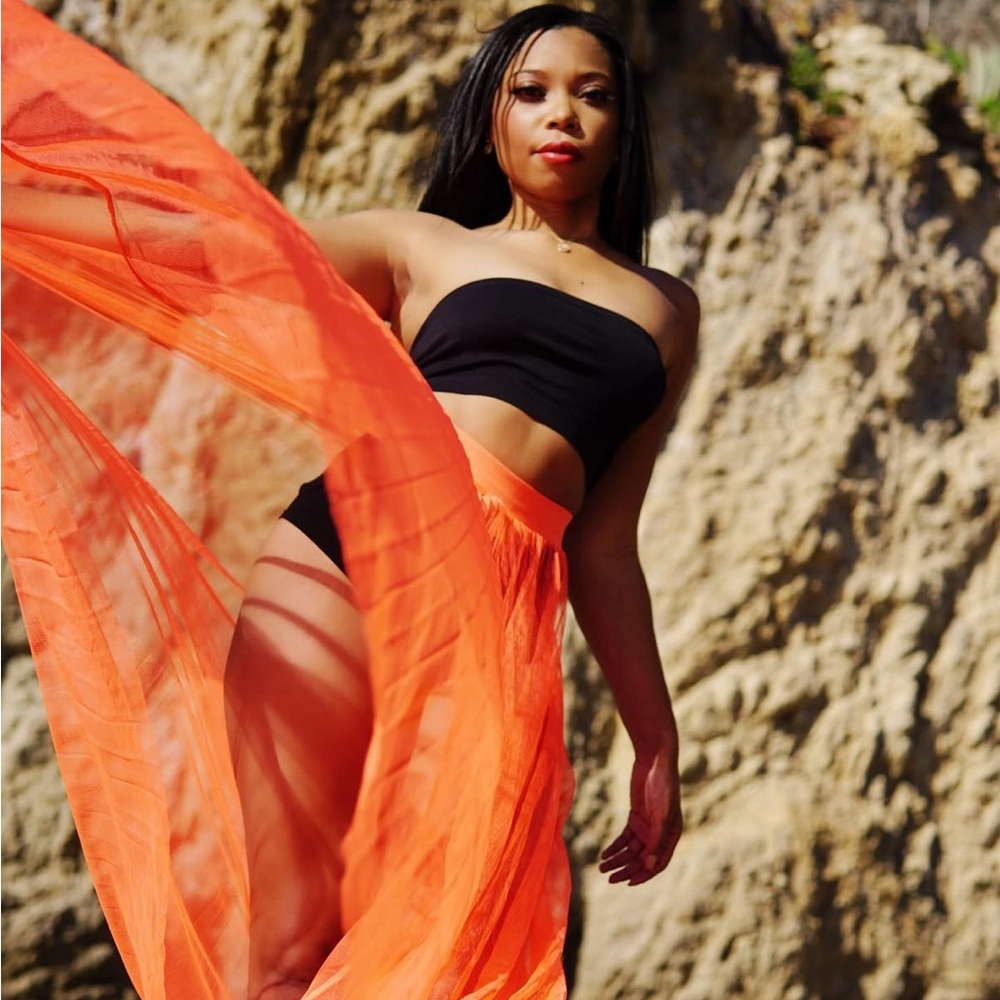 AKIRA Vibrant Orange Maxi Skirt